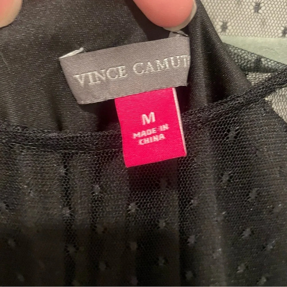 NWT Vince Camuto black dot mesh long sleeve mini dress with ruching medium - Picture 6 of 14